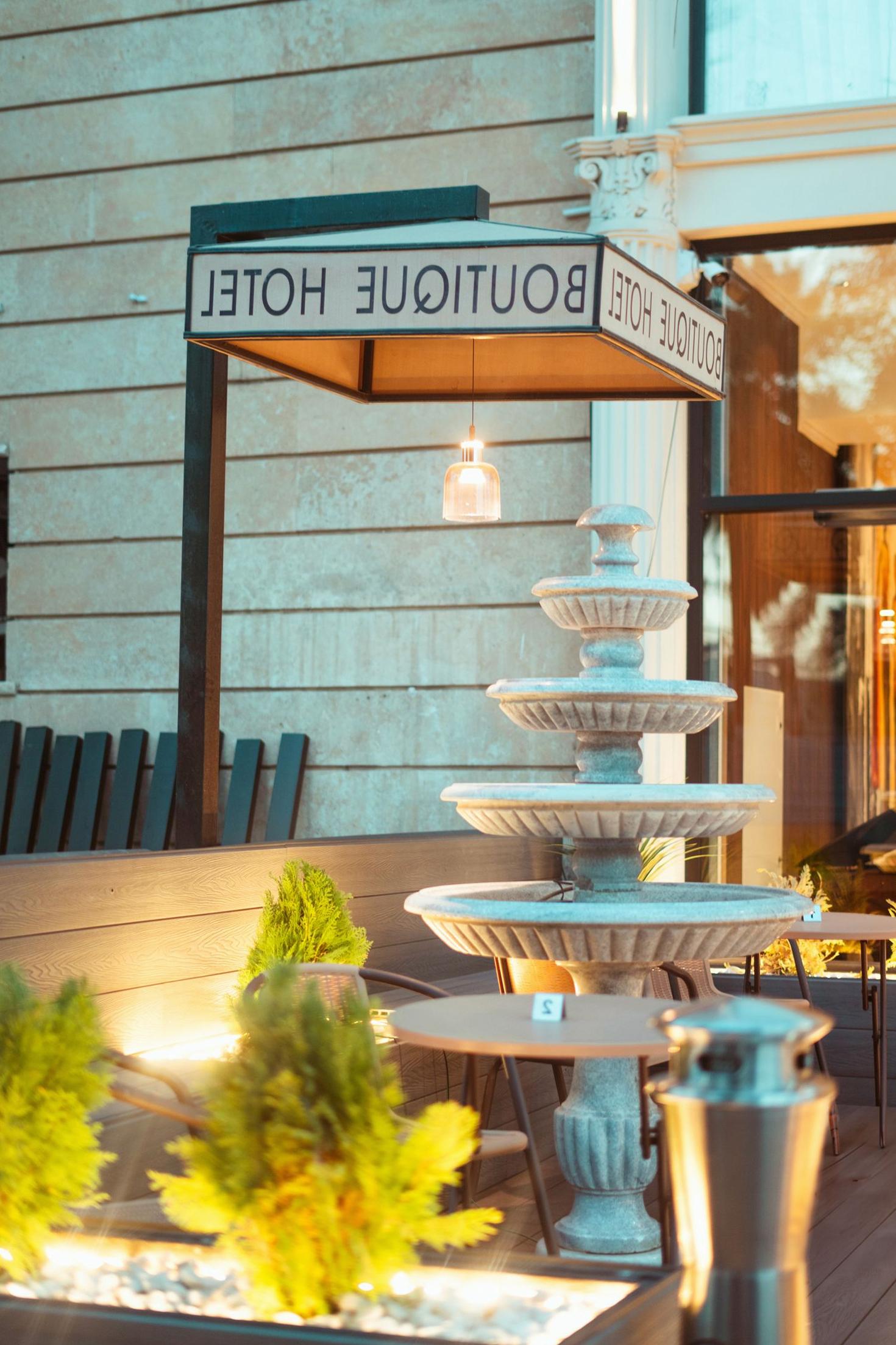 Boutique hotel entrance fountain