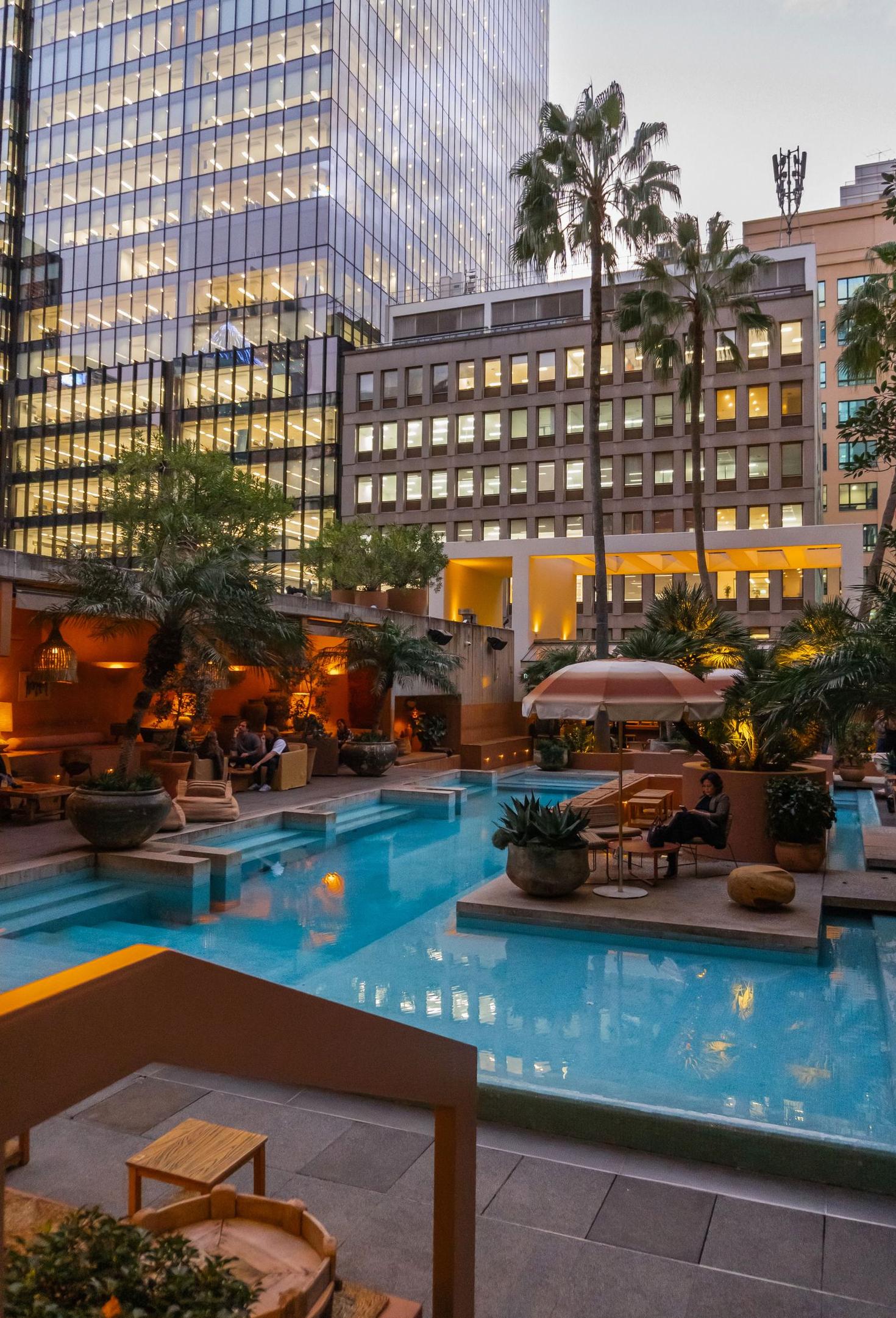 Rooftop pool at dusk