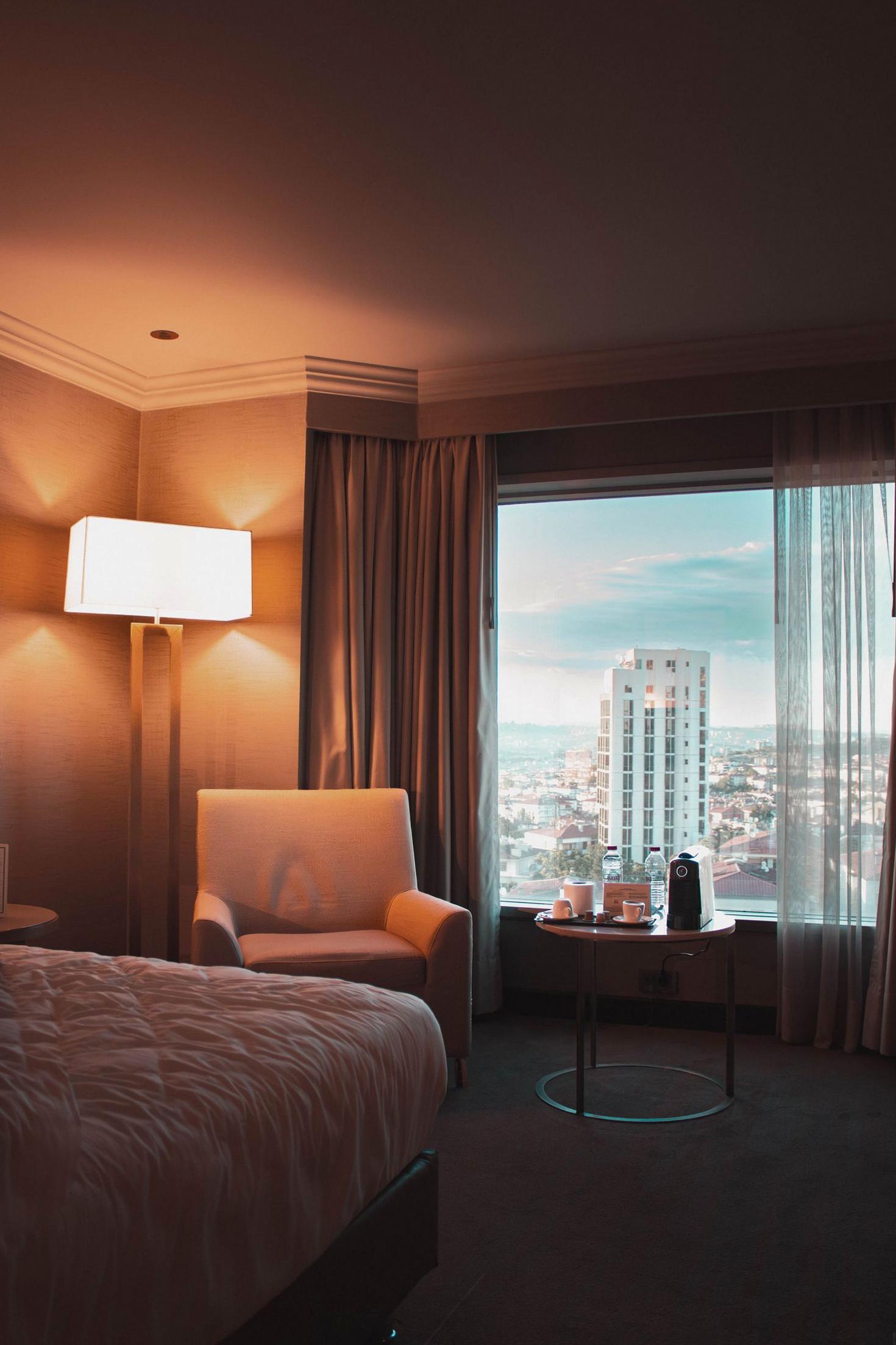 Deluxe Room interior with city views